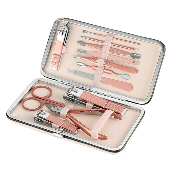 1 Set Rose Gold Color Manicure Cutters Hygienic Faux Leather Toenail Fingernail Manicure Kit Pedicure Supplies