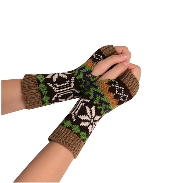 Fingerless Gloves for Women Winter Fashion Women Wool Knit Fingerless Snowflake Pattern Keep Warm Winter Gloves Warm Winter Gloves for Women Warm Gloves for Women Gloves Winter Women Warm