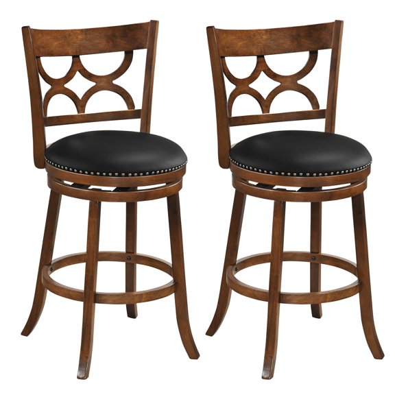 Gymax 31'' Bar Height Stools Set of 2 w/Rubber Wood Frame Upholstered Seat & Footrest