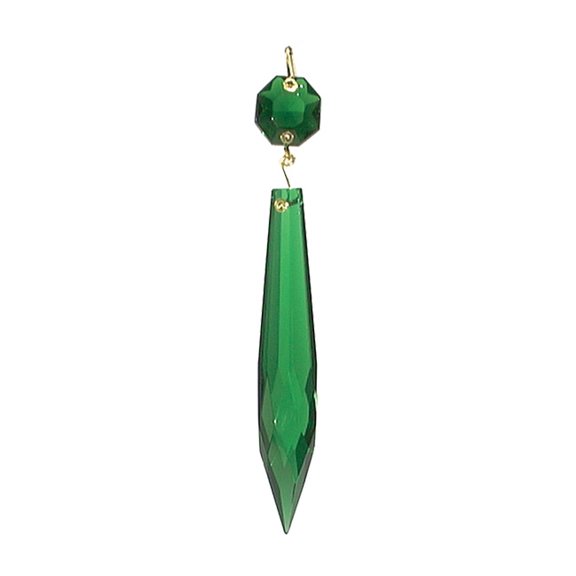 B&P Lamp® 3 Inch Crystal Chandelier Light Replacement Pendant Prism, U-Drop, Green Color, Brass Pin