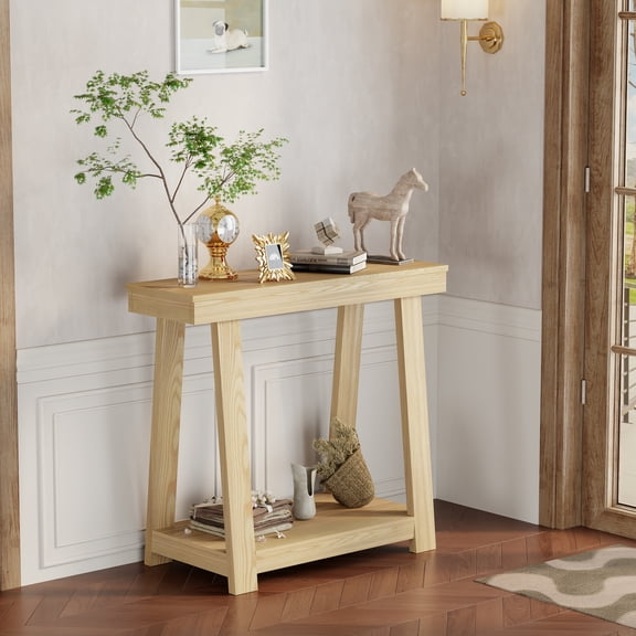 36"Console Table, Long Narrow Sofa Table Behind Couch With 2 Storage Shelves, Industrial Accent Entryway Table for Hallway Entrance Living Room,Oak