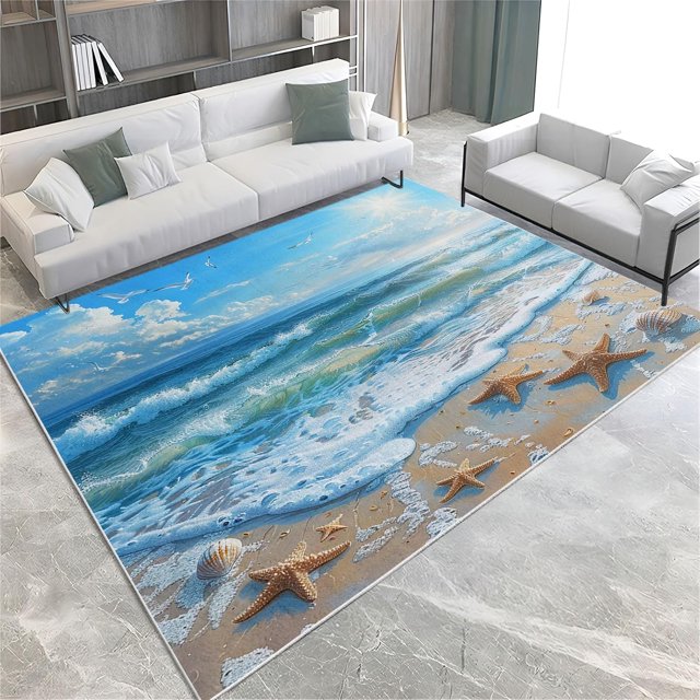 Area Rug for Bedroom Sea Waves Seagulls Washable Rugs 2x3 Modern Soft Non-Slip Floor Carpet Indoor Outdoor Rug Entryway Rug for Living Room Laundry Room