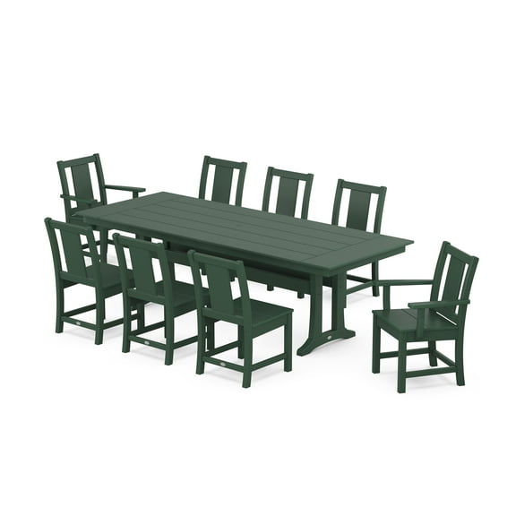 POLYWOOD® Prairie 9-Piece Farmhouse Dining Set with Trestle Legs in Green