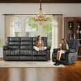 thumbnail image 2 of Ebello 3-Seater Manual Recliner Sofa Set, Overstuffed Fabric Reclining Couch with Removable Console, Cup Holders for Living Room Home Theater, Dark Gray, 2 of 7