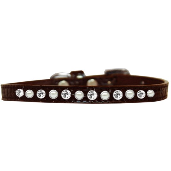 Dog, Puppy and Pet Designer Croc Collar, "One Row Pearl Clear Crystals Rimsets"