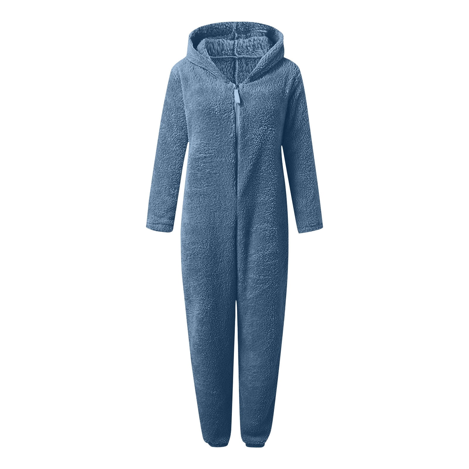 BiZtdJrK Womens Plush Hooded Jumpsuit Solid Color Sherpa Fuzzy Pajamas Long Sleeve Cute Cat One Piece Rompers Winter Warm Sleepwear Navy S