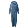 thumbnail image 6 of Ynynloco Womens Soft Warm Plush Hooded Jumpsuit One Piece Zipper Up Winter Romper Fleece Onesie Pjs Casual Loungewear Sleepwear, 6 of 6