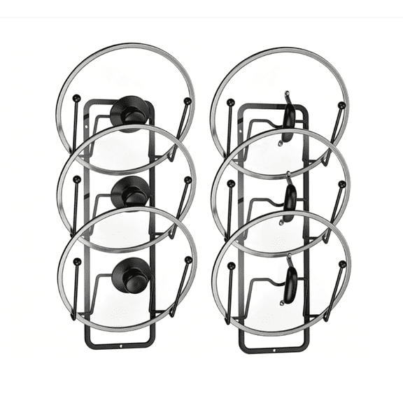 2 Pack Pot Lid Organizer for Cabinet, Wall Mount Pot Lid Holder Rack for Kitchen Storage 6 Tier Pan Lid Organizer for Easy & Tidy Kitchen Organization