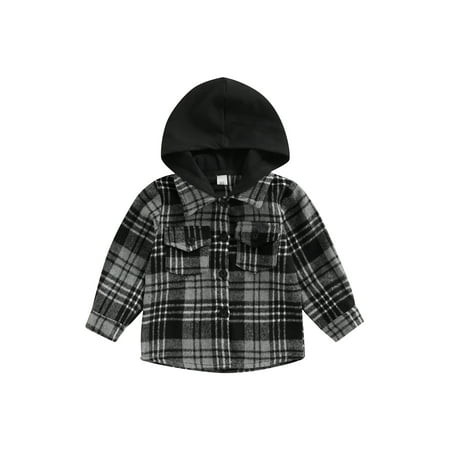 

Licupiee 1-6T Kids Baby Boy Girls Autumn Jacket Plaid Flannel Hooded Long Sleeve Outfits T-Shirt Tops Toddler Clothes