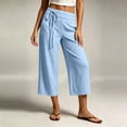 thumbnail image 3 of MHOSTAFH women's Low Waisted Capris Loose Fit Wide Leg Side Tie Capri Pants Summer Beach Vacation Cropped Trousers with Pockets, 3 of 7