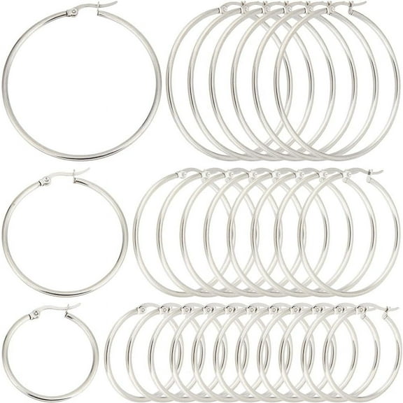 1 Box 30 Pairs 3 Style Hoop Earring Findings Round Earring Beading Hoops Silver Hypoallergenic Stainless Steel Large Earrings Open Dangle Earring Hoops for Jewelry Making Supplies DIY Craft for DIY