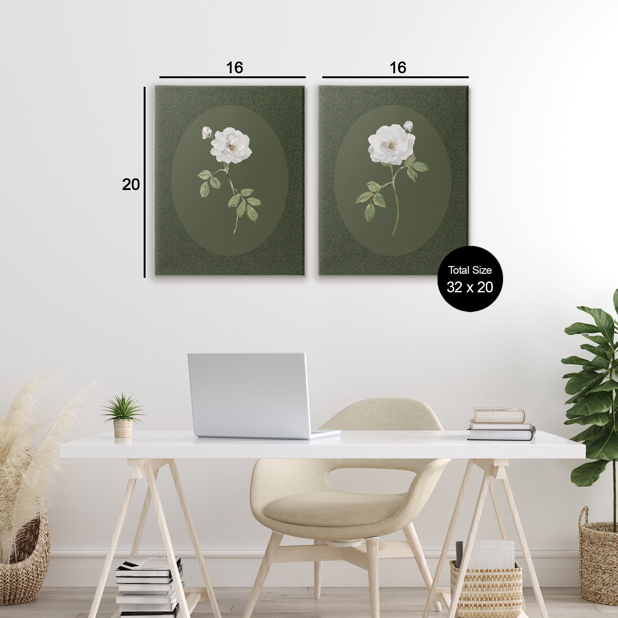 Stupell Industries Ornate Rose Studies over Emerald 2 Piece Canvas Wall Art Set, design by Sally Swatland