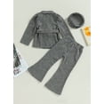 thumbnail image 4 of GXFC Little Girl Fall Outfits Children Girl Long Sleeve Double Breasted Jacket with Belt and Flare Pants  and Beret Hat 3Pcs Casual Autumn Clothes Set for Kids Girl 4T 5T 6T 7T, 4 of 8
