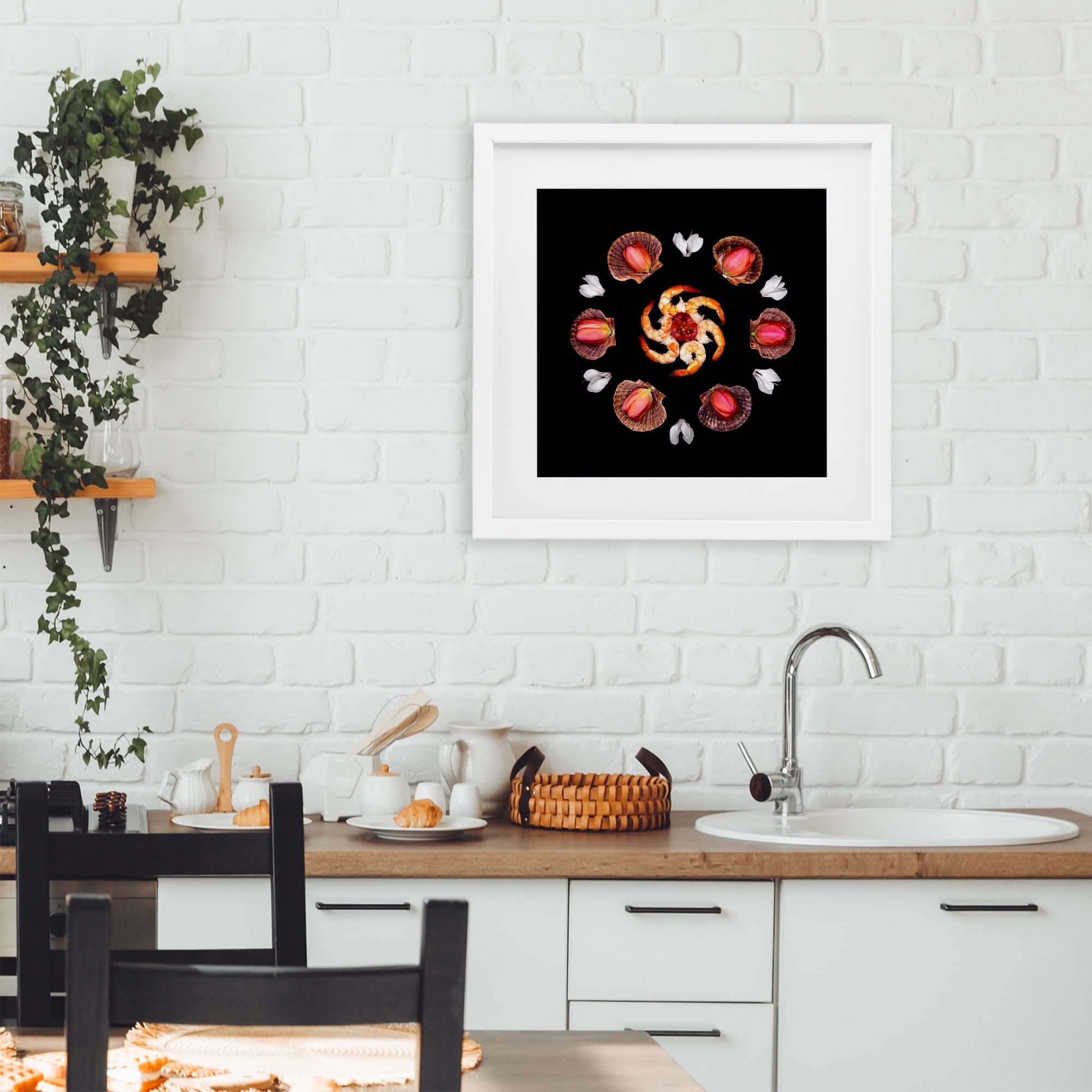 Stupell Industries Seashells & Tulips Symmetry White Framed Print Under Glass, design by Beth Adoette