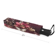 YAZAOO One-Touch Auto Open Close Rain Umbrella With Creative Blossoms and Butterflies on Burgundy Pattern
