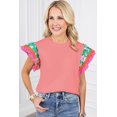 thumbnail image 4 of I AM A FASHION JUNKY Peach Blossom Contrast Ricrac Floral Sleeve Top, 4 of 15