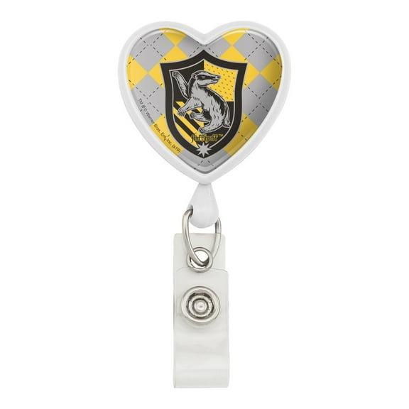 Harry Potter Hufflepuff Plaid Sigil Heart Lanyard Retractable Reel Badge ID Card Holder