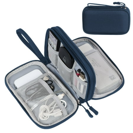 Toplive Cable Organizer Pouch, Electronic Organizer Travel Case Portable Waterproof Double Layers All-in-One Storage Bag for Cord, Charger, Phone, Earphone-Navy Blue