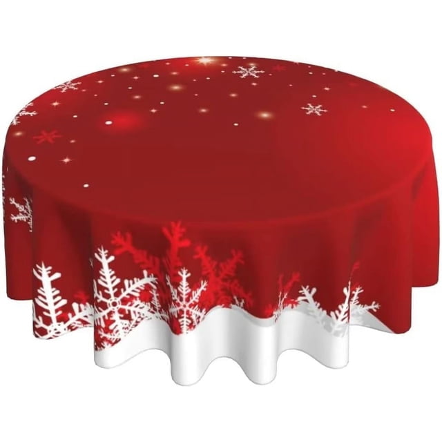 Merry Christmas Tablecloth 60 Inch Round Winter Red White Snowflakes Table Cloth Dust-Proof Wrinkle Resistant Rustic Tablecloth for Holiday Party Dining