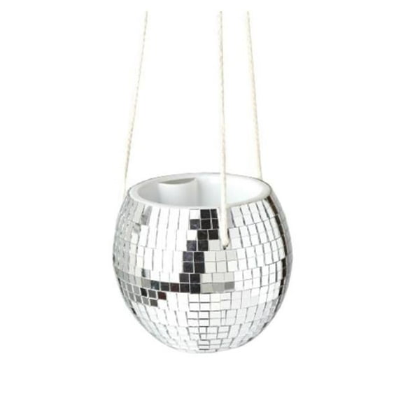 House Plant Dropship POT-DISCO.HANGING Disco Ball Hanging Planter, Silver