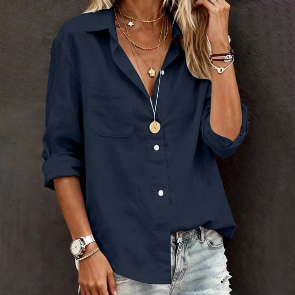 Ynynloco Womens 100%Cotton Button Down Shirts Long Sleeve Blouses Casual Collared Loose Fit Gauze Tops with Pocket