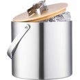 thumbnail image 1 of Cubo de hielo aislado de acero inoxidable para pared con tapa y pinza para hielo - [1,3 litros] Tapa de madera moderna con pinzas integradas - Cómoda asa de transporte - Para bar en casa, para enfriar, 1 of 4