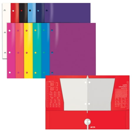 Better Office Products 4 Pocket Glossy Laminated Paper Folders (12 Pack), 3 Hole Punch Portfolios, Assorted Bright and Primary Colors