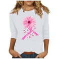 thumbnail image 2 of Alkepwun Womens Breast Cancer Awareness T Shirts Sunflower Pink Ribbon Graphic Tees Cancer Survivor 3/4 Sleeve Tee Tops, 2 of 4