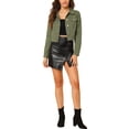 thumbnail image 2 of DARING DIVA Women's Button Down Long Sleeve Cropped Denim Jacket L Olive Green, 2 of 6