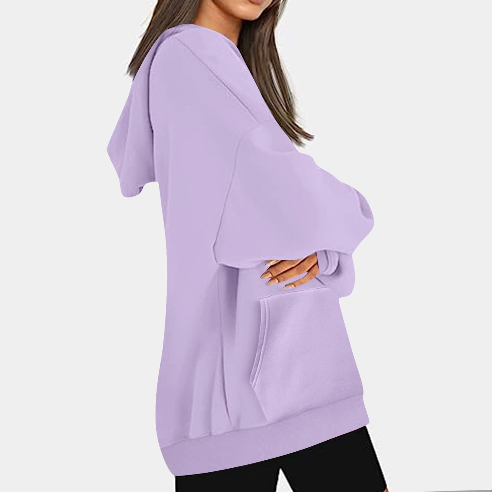 Plus Size Hoodies for Women with Front Pocket Pullover Fleece Lined Sweatshirts Ladies Casual Solid Loose Basic Comfort Hooded Tops XS-5X