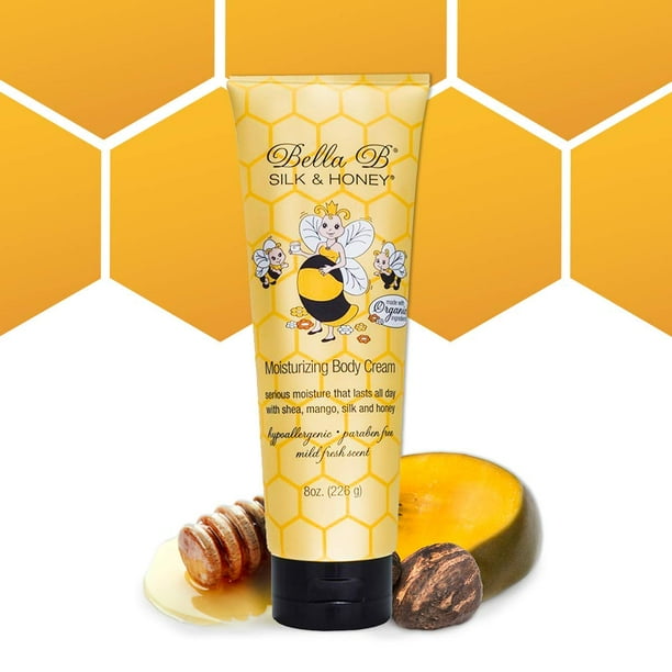 BELLA B Silk & Honey 8 oz - Loción hidratante segura para el embarazo - Fabricada con ingredientes naturales - Úselo dos veces al día para una piel suave y húmeda