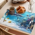 thumbnail image 3 of Shark Coastal Placemats Set of 4 Summer Beach Coral Ocean Nautical Place Mats Indoor Wipeable Table Mats Washable Cloth Dining Table Placemats for Kitchen Holiday Party Home Decor 13x19 Inch, 3 of 9