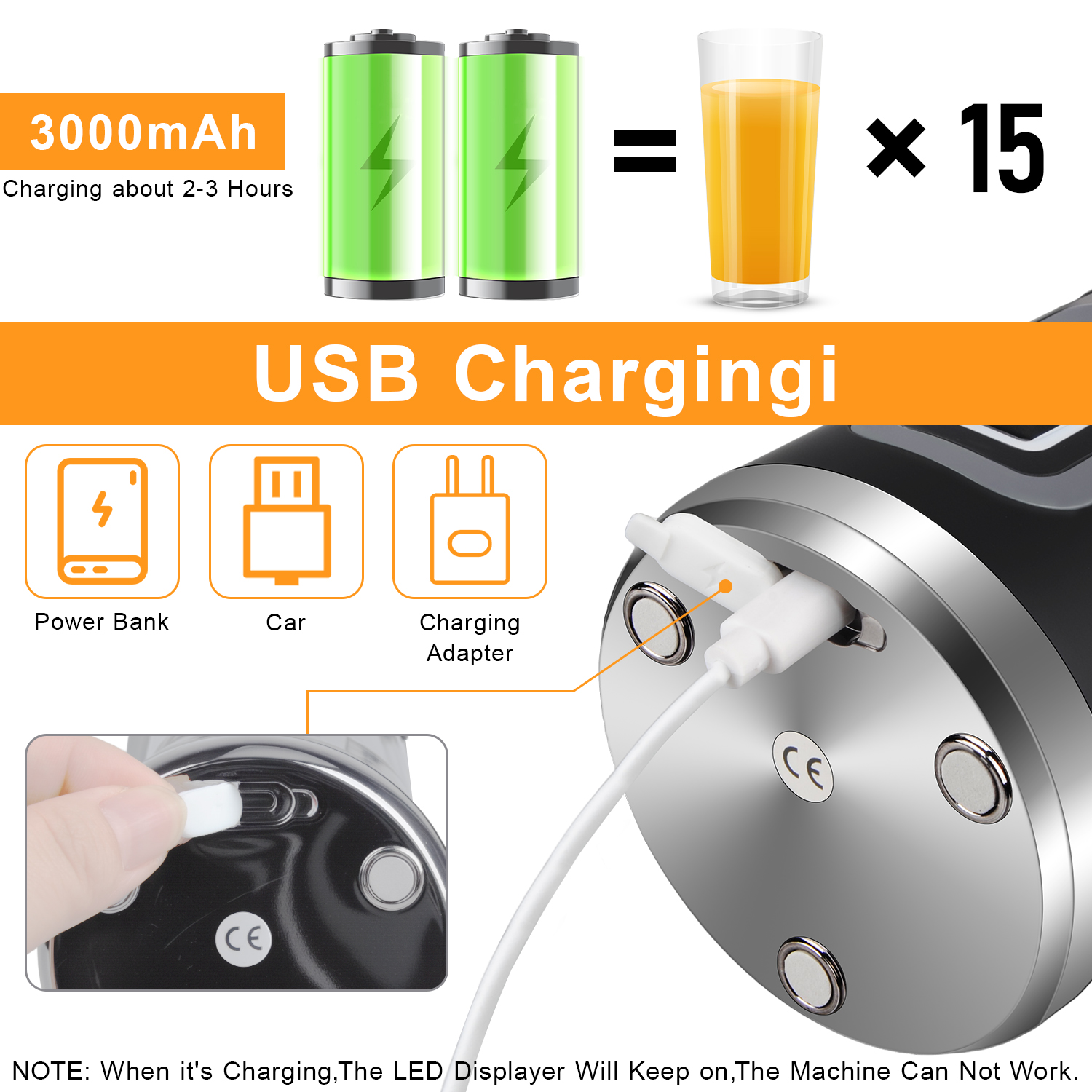 Portable Blender for Shakes and Smoothies,500mL HopePow Kitchen USB Rechargeable Shaker Juicer Blender 10 Sharp Stainless Steel Blades Cordless Personal Portable Small Blender for Smoothies,Kitchen