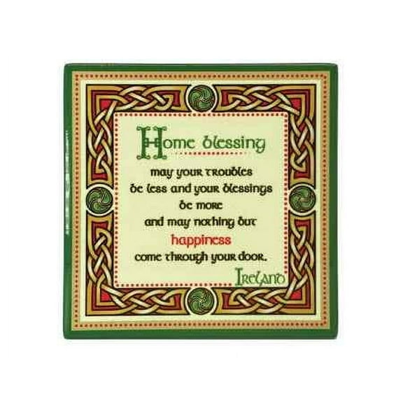 Royal Tara Home Blessing Ceramic Coaster Tabletop Protection Square, Irish Traditional Design, Heat-Resistant, Suitable for Drinks Decor Bar Table
