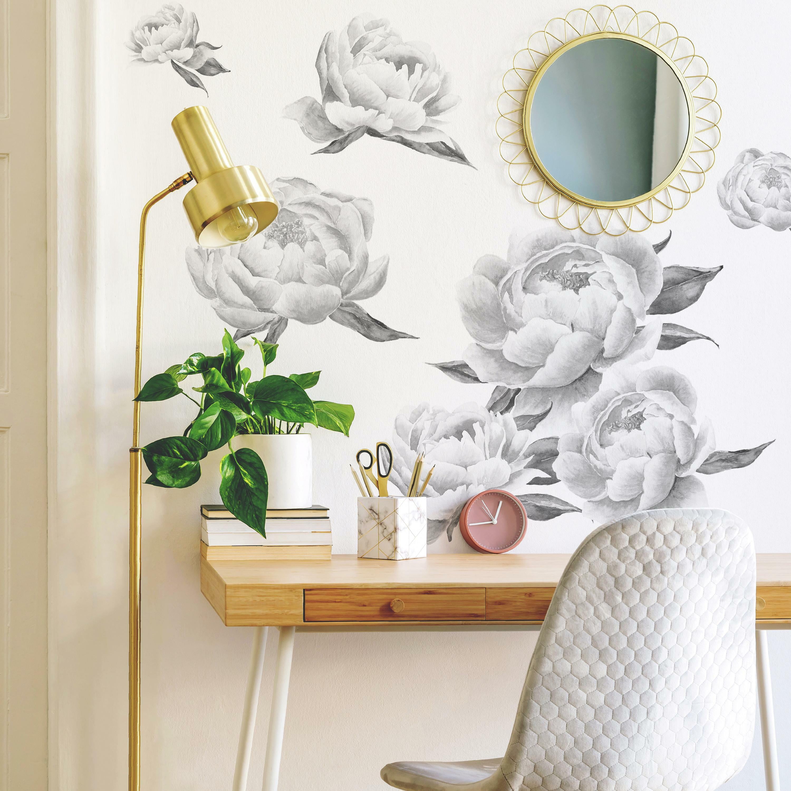 RoomMates Gray Peony Giant Peel and Stick Wall Decals
