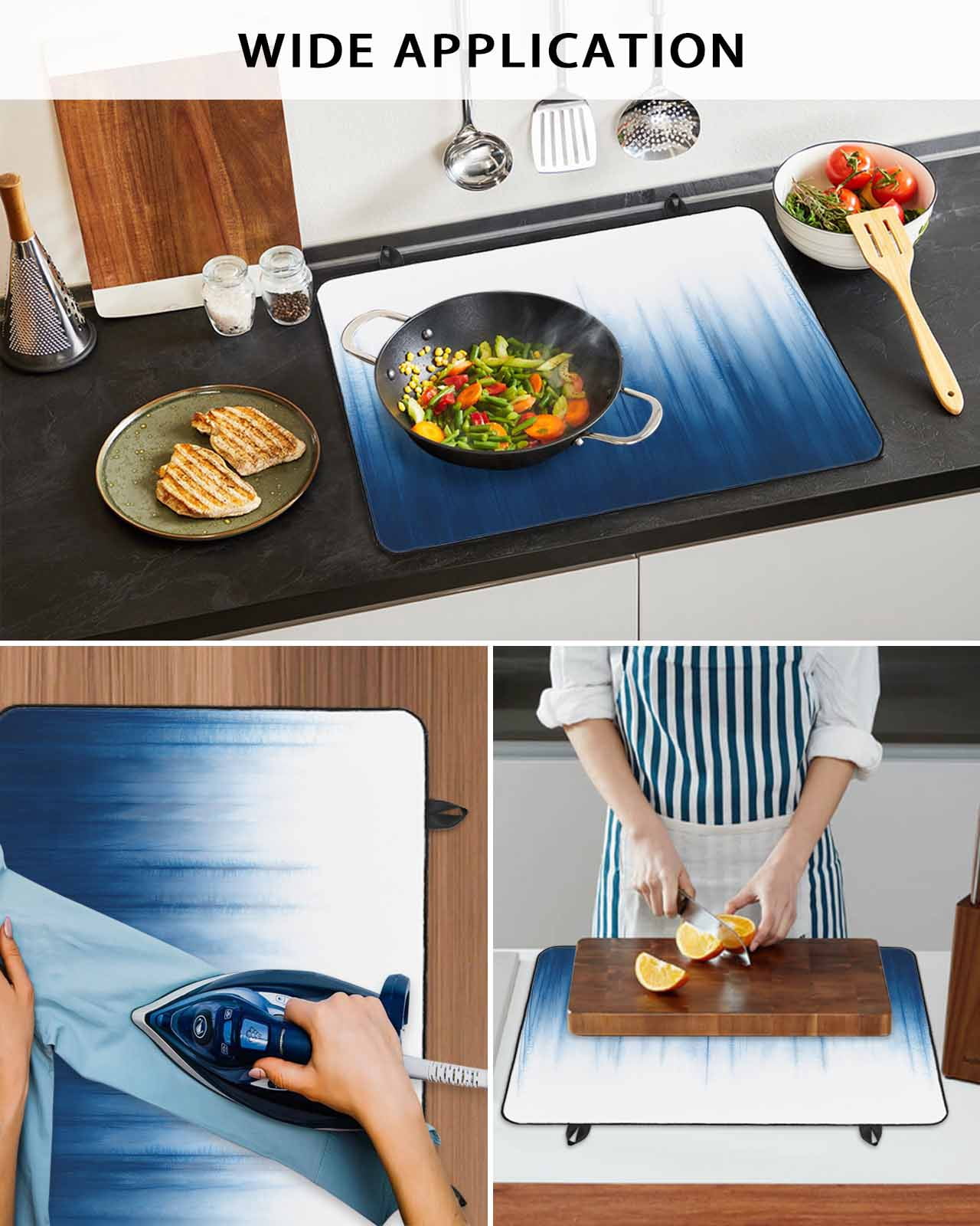 nqOlkjepod Large Induction Cooktop Protector Mat 36"x21", Blue Ombre Stripe Stove Top Covers for Electric Stove, Abstract Art Gradient Watercolor Stove Burner Cover Mats, Glass Top Stove Cover