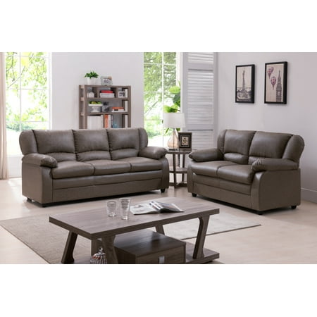 Janine 2 Piece Gray Upholstered Vinyl Transitional Stationary Living Room Set (53