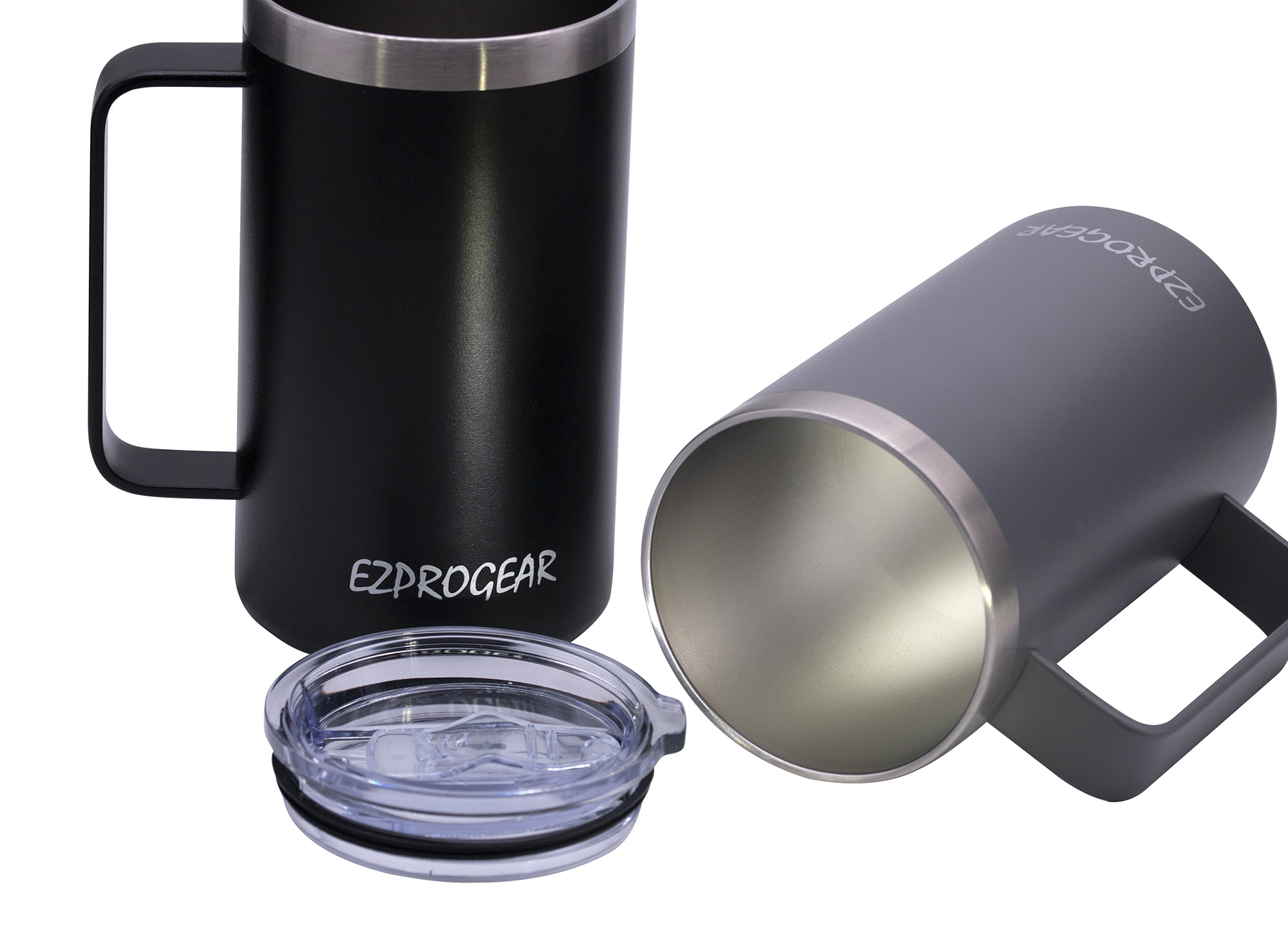 Ezprogear 32 oz Black Stainless Steel Coffee Mug Double Wall Beer Tumbler  Vacuum Insulated Camping Cup with Handle, Lid & Straws 