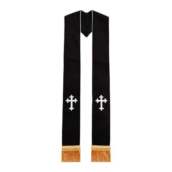 Black Church Stole Lightweight Polyester Clergy Scarf Shawl Foldable Design For Worship Event And Special Occasion
