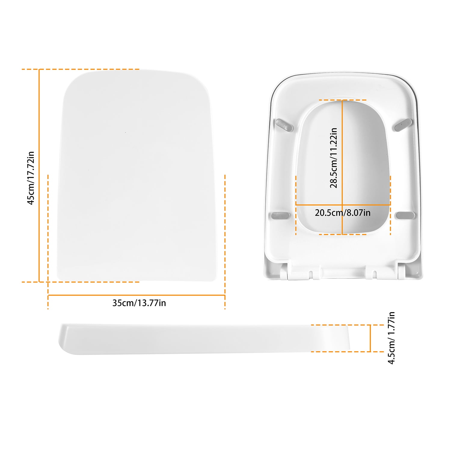 iMountek 17.72"L x 13.77"W Square Toilet Seat Cover, Heavy-Duty Quiet-Close Toilet Seat with Grip-Tight Seat Bumpers Quick-Release Easy Cleaning, White