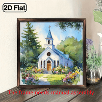 8x8inch Country Church and Wildflower Design Handmade Wooden Hanging Decoration, Suitable for Living Room and Office Decor, Holiday Gift, Christmas Home Decoration, Decorative Sign, Plaque