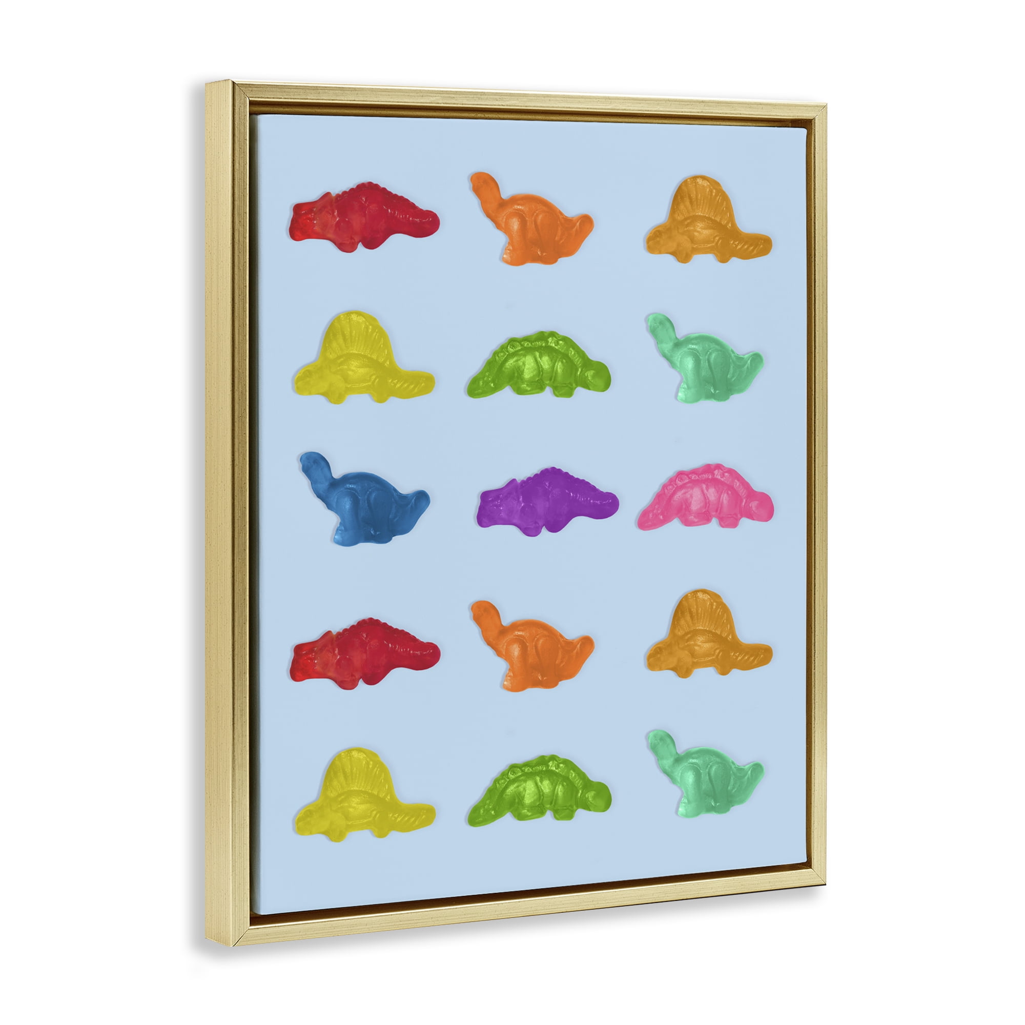 Stupell Industries Colorful Dinosaur Candies Gold Framed Floater Canvas Wall Art, design by LISH Creative