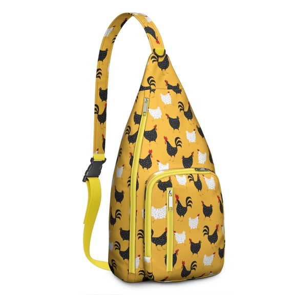 Rooster & Hen Sling Backpack – Cute Farm Animal Print Crossbody Bag, Lightweight Multi-Functional Travel Pack