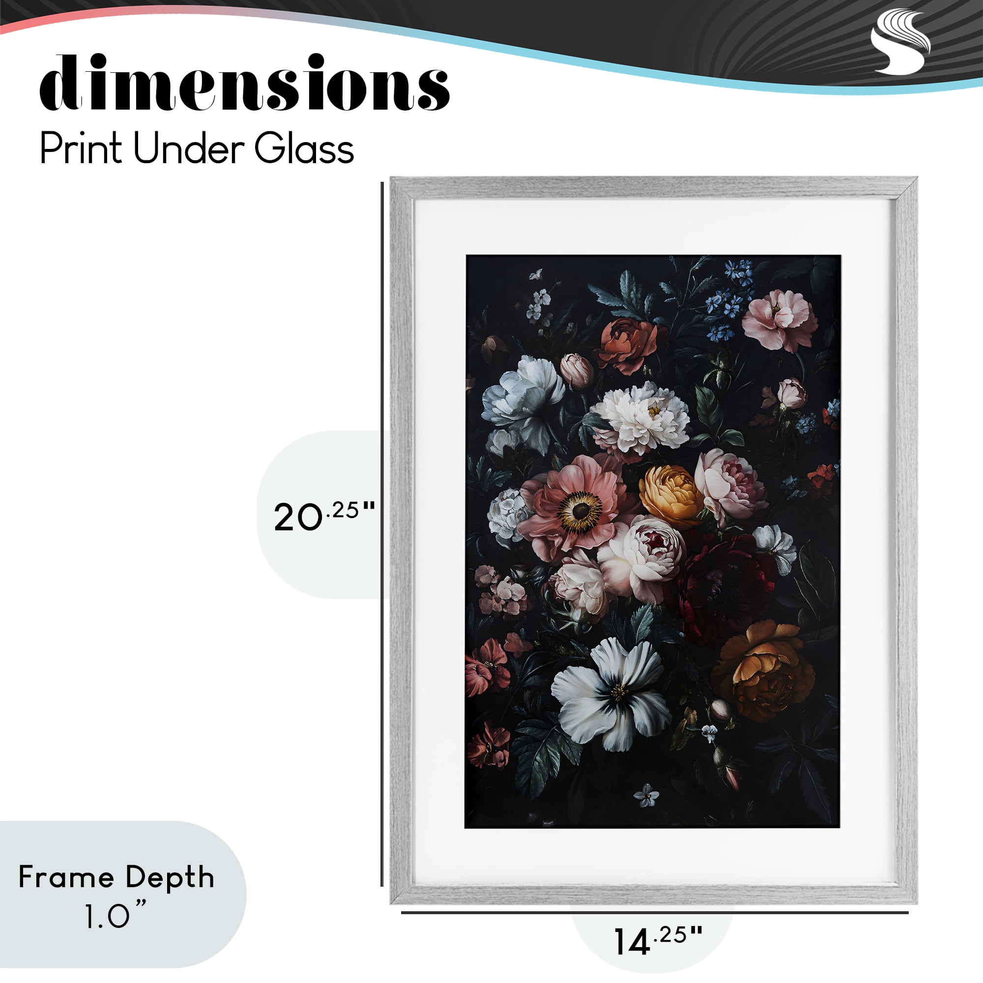 Stupell Industries Midnight Garden Velvet Florals Gray Framed Print Under Glass, design by Creative Studio