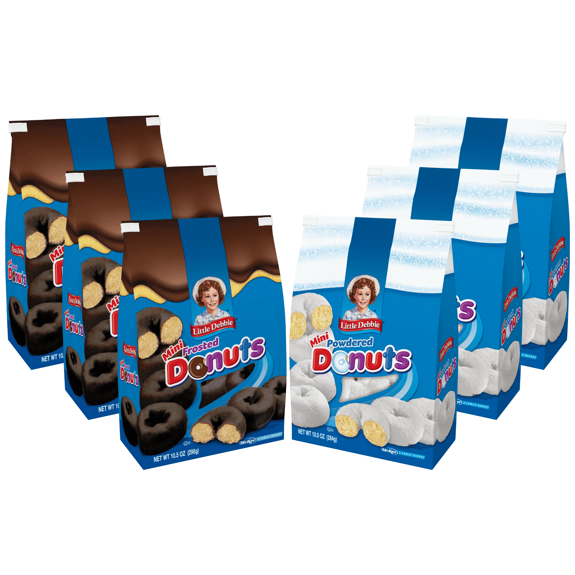 Little Debbie Mini Donuts Bundle, 6 Bags of Frosted and Powdered Mini