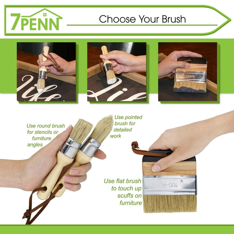 7Penn Chalk And Wax Paint Brush Set - 3pc Craft And Furniture Paint Brushes  Set