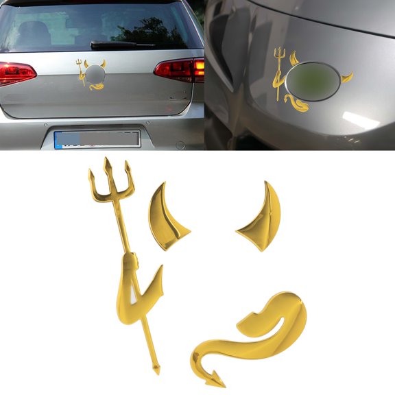 Xotic Tech Cute 3D PVC Devil Style Demon Sticker, Auto Car Emblem Decal Decoration Waterproof Self-Adhesive Car Logo Sticker Universal Fit (Gold)