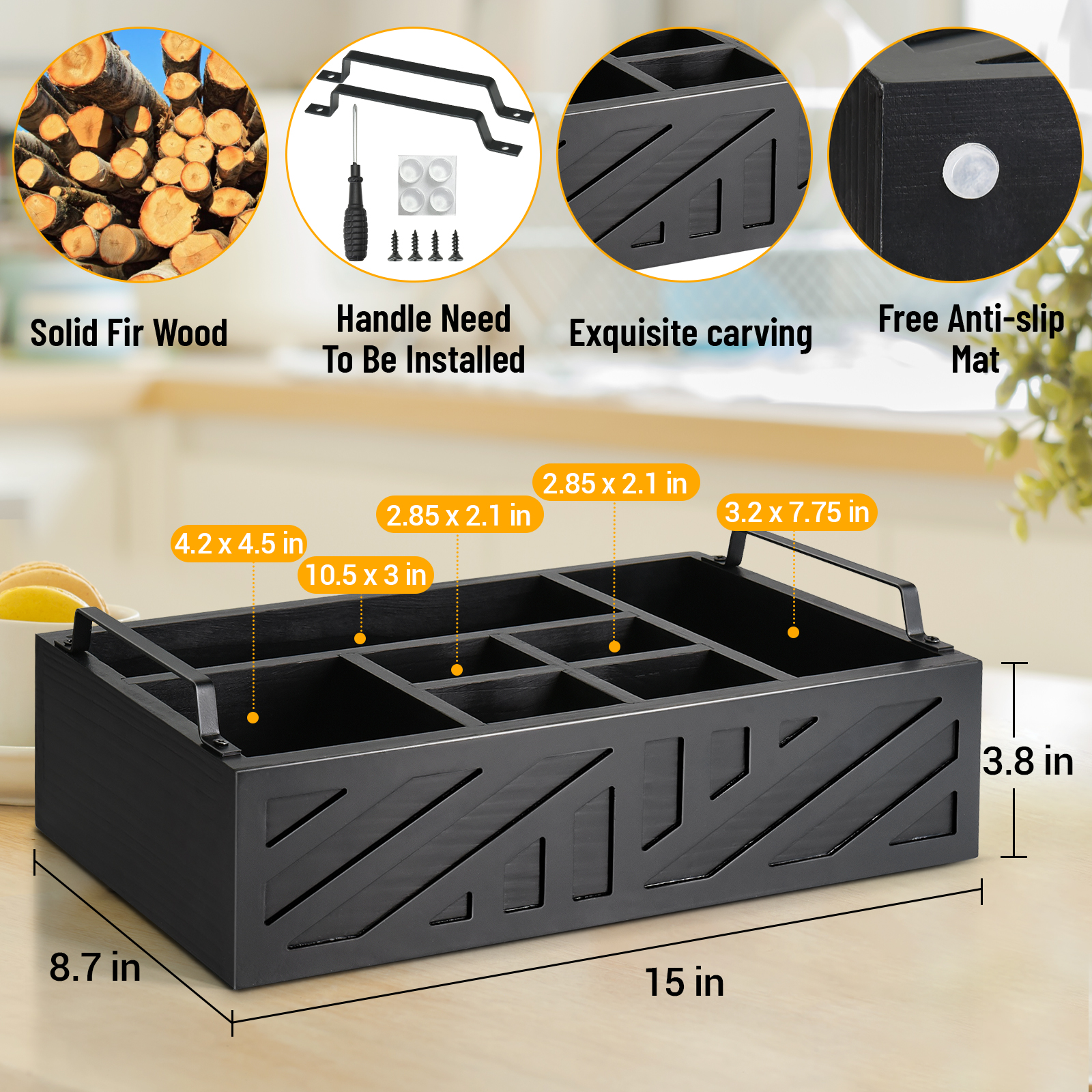 Wood Rustic Paper Plate Dispenser  Holder for Kitchen Counter, Rustic Silverware Utensil Caddy, Cutlery Flatware Organizer Box
