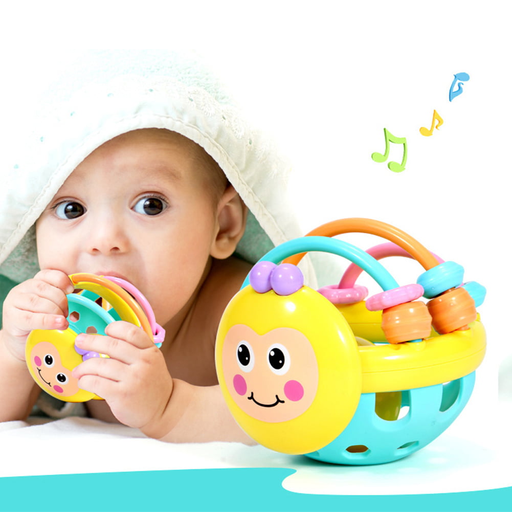 Jeobest Baby Rattle Toy Ball - Baby Shaker Ball - Baby Shaking Ball Toy - Cartoon Bee Hand Knocking Rattle Dumbbell Newborn Baby Rattle Toy for Little Boys Girls Baby Early Educational Toys MZ