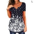 thumbnail image 1 of Camiseta de mujer Blusa informal Cuello en V Manga corta Botón Top, Negro Blanco, L Vogacara AP001374-08, 1 of 5